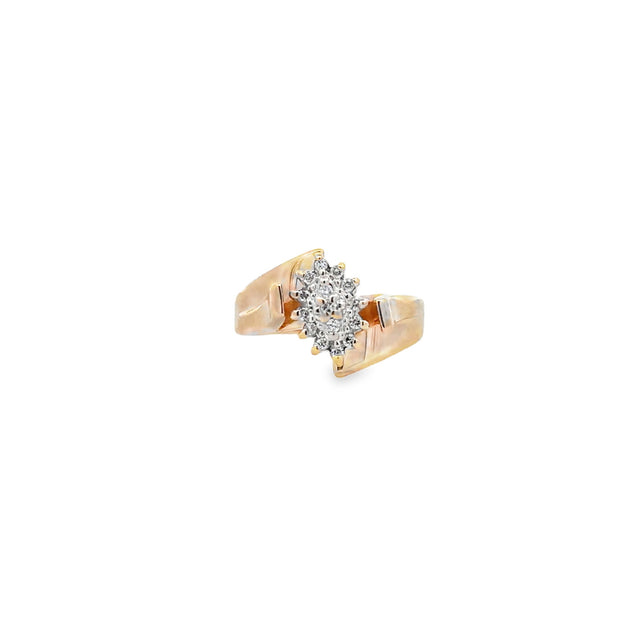 Vintage 14Kt Yellow Gold Cluster Ring Prong Set With Fifteen Round Bri