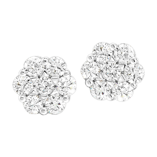 14kt White Gold Cluster 14 Round Diamond Stud Earrings .10tdw H/I I1