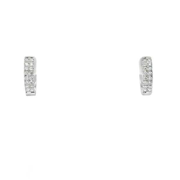 Lady's White 14 Karat Diamond Two Row Huggie Hoop Earrings With 32 = 0