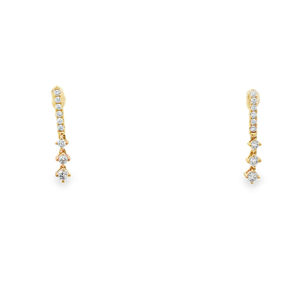 Lady's Yellow 10 Karat Diamond Three Stone Dangle Earrings With 18 = 0