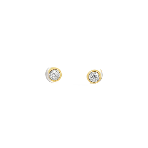 Lady's Yellow 14 Karat Diamond Bezel Set Stud Earrings With 2 = 0.25Tw