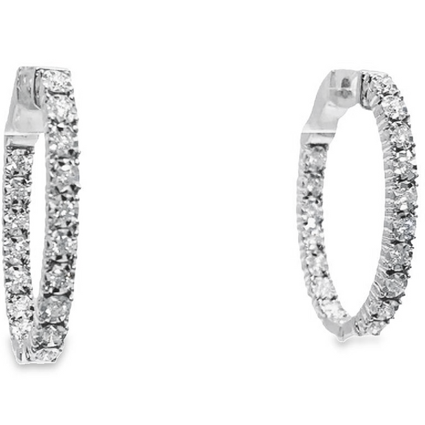 14Kt White Gold "In and Out" Diamond Hoop Earrings with 34 Round Reflective Set Diamonds .96ct Tdw SI2 GH