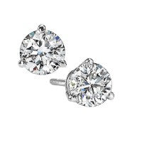 18Kt White Gold 3 Prong Stud Earrings With 2 Round Diamonds 1.00Ct Tdw Si2 GH