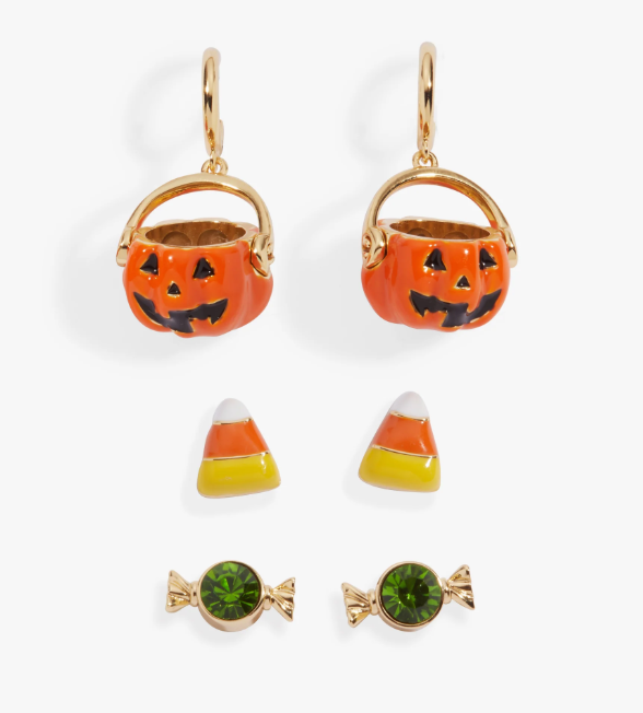 Sterling Silver Yellow Gold Plated Trick or Treat Earrings Pumpkin, Ca