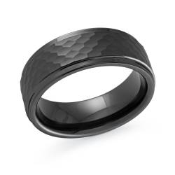 Black Tungsten Band 8mm With Hammered Finish Center Size 10