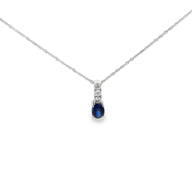 Lady's White 14 Karat Sapphire Pendant Length 18 With One = 0.45Ct Ova