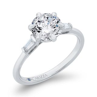 14K White Gold Round Cut Diamond Engagement Ring Mounting With 4 Diamo