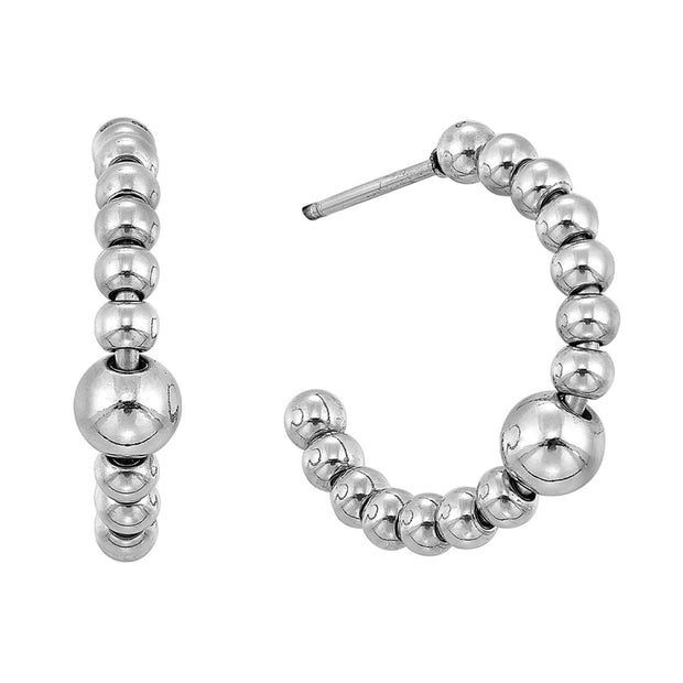 Stainless Steel Bead Hoop Earrings