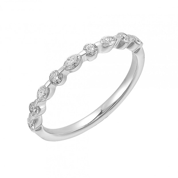 14kt White Gold Band With 4 Round and 5 Marquise Diamonds .32ct