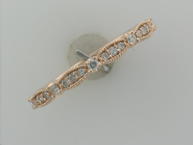 14K Rose Gold Diamond Band With 16 Round Diamonds .16Ct TDW SI2 GH, Size 5 Plus. With European Shank.