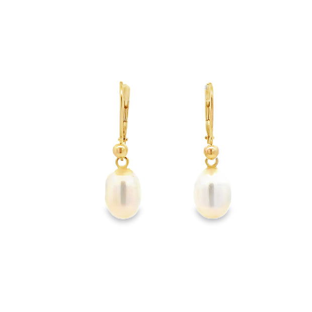 Vintage 14Kt Yellow Gold Leverback Earrings With 7.7Mm Freswater Drop