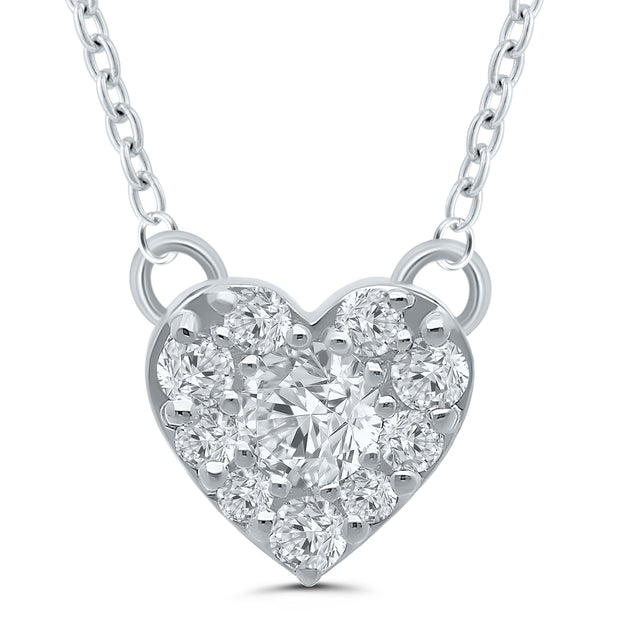 10Kt White Gold Heart Shaped Necklace With 10 Diamonds .25Tdw H/I I2 O