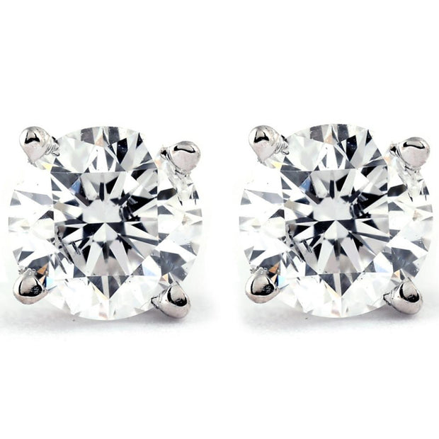 14Kt White Gold Diamond Stud Earrings With Two Round Diamonds .75Ct Tdw Si1 GH