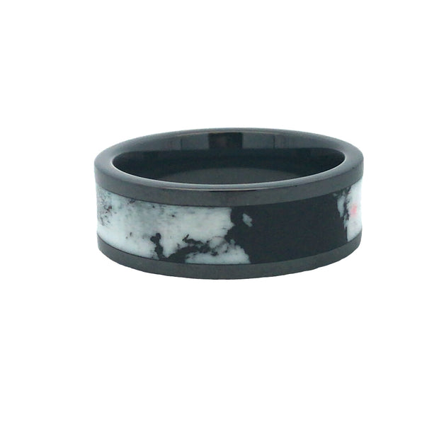 8mm Black Ceramic Flat High Polish Finish With 5mm White Buffalo Turqu