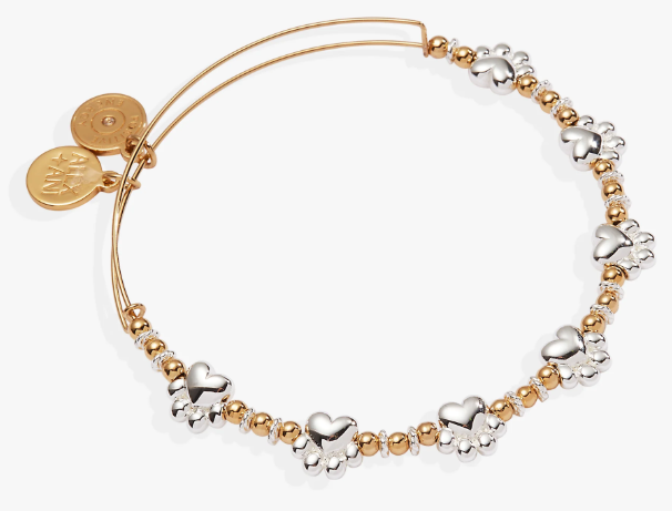 Sterling Silver Two-Tone Yellow And Silver Bangle Bracelet With Paw Pr