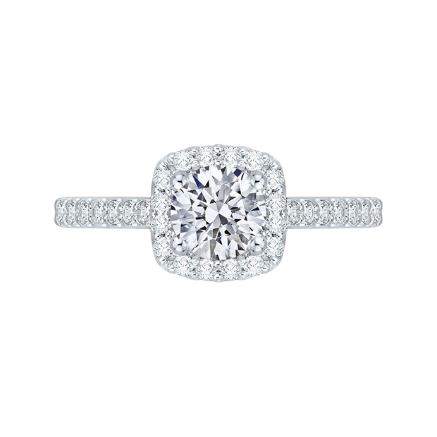 14K White Gold Engagement Ring With 16 Round Diamonds On The Sides And 16 Round Diamonds Surrounding Center Stone As Well As 14 Round Diamonds Decorating The Underneath Of The Head .45Ct Tdw Si2 GH Goes With 110-1511