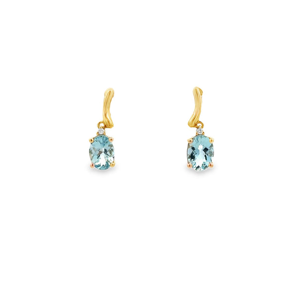 Lady's Yellow 14 Karat Aquamarine Earrings With 2 = 1.22Tw Oval Blue A