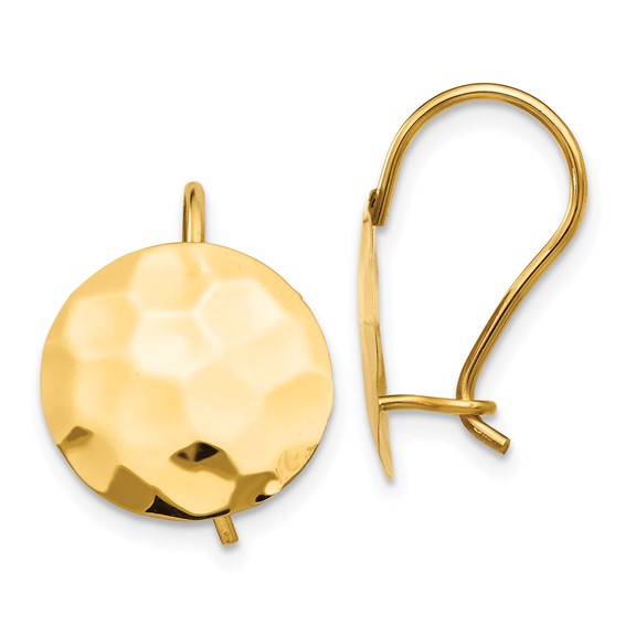 14Kt Yellow Gold Hammered Circle Disc Earrings.
