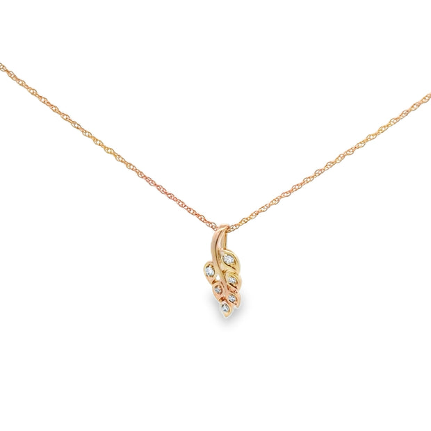 Lady's Yellow 10 Karat Diamond Leaf Adjustable Pendant Length 18 With