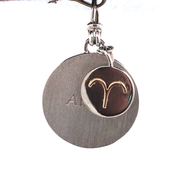 Sterling Silver Round Charm Aries With A Smaller Charm With An 18Kt Yellow Gold Zodiac Emblem
