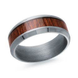 Grey Tantalum Band With Wood Center Finish 8mm Size 10