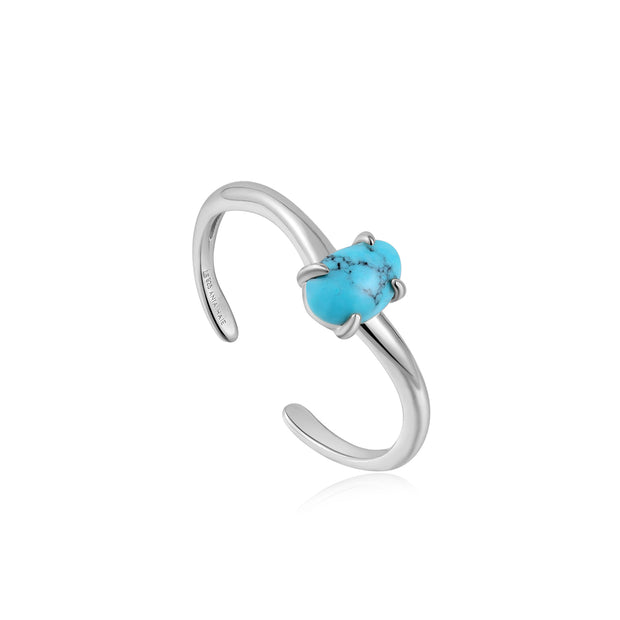Sterling Silver Turquoise Wave Adjustable Ring