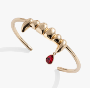 Sterling Silver Yellow Gold Plated Vampire Teeth Fangs Cuff With Pear