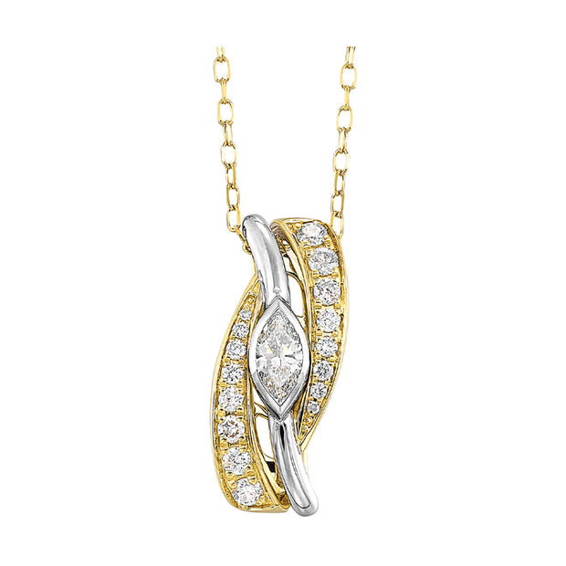 14kt Yellow/White Gold Pendant With Marquise Diamond Center and 2 Rows