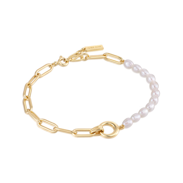 Sterling Silver Pearl Chunky Ling Chain Bracelet