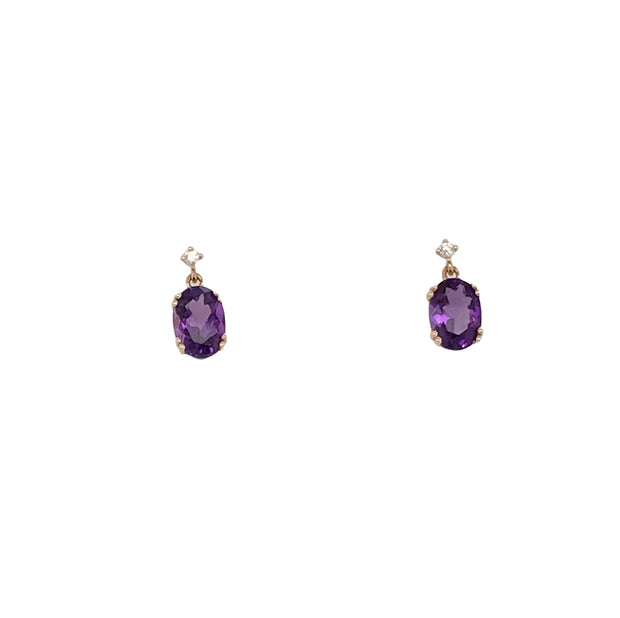 14kt Yellow Gold 2 1.54ct Oval Amethyst And 2 Diamonds .04tdw H SI2 Earrings