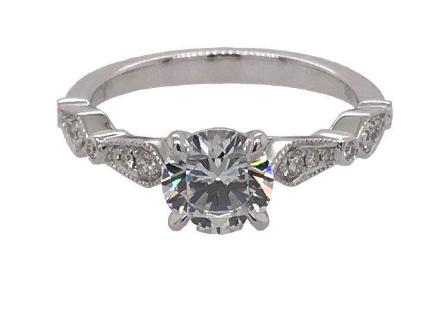18kt White Gold Ring With Lag Grown Diamond  Center And 16 Round Side