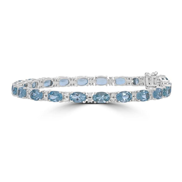 14kt White Gold Bracelet With 22 Oval Aquamarines 8.52ct and 44 Round