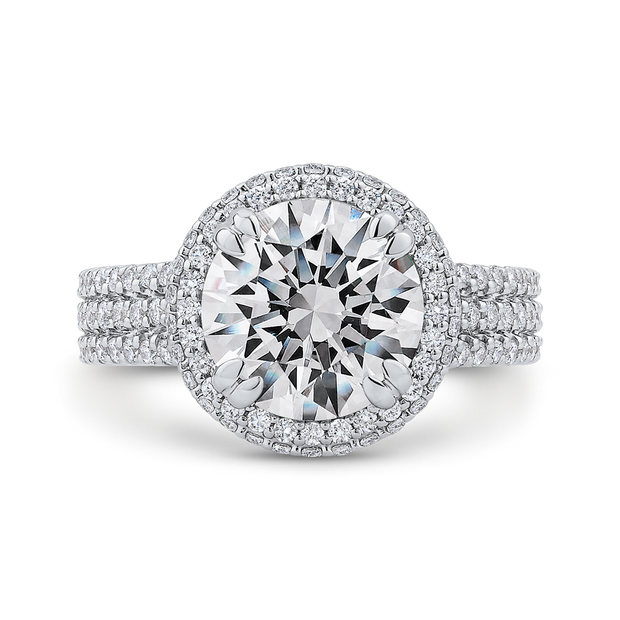 14K White Gold Halo-Style Split Shank Engagement Ring with 125 RBC Dia
