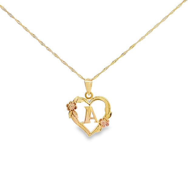 Vintage 14Kt Yellow And Rose Gold Letter "A" With A Heart And An 18 In
