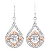 Sterling Silver Two Tone Earrings with "Rhythm of love" Center  CZ