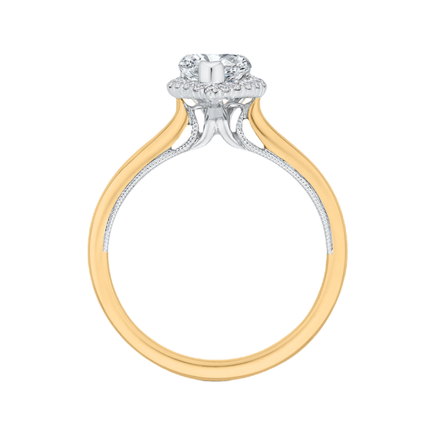 14K Two-Tone Gold Pear Diamond Halo Engagement Ring Mounting With 19 D