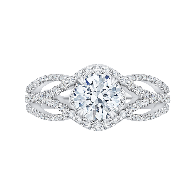 14K White Gold Round Diamond Engagement Ring Mounting With 103 Diamond