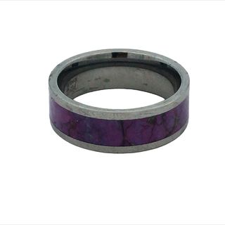 8mm Tungsten Pipe Cut High Polish 5mm Purple Turquoise Inlay