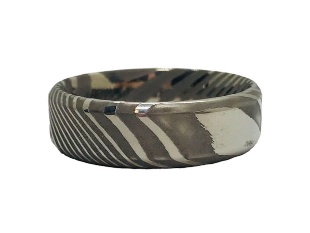 7mm Twisted Damascus Steel Men's Ring with Bevel Edge Size 10