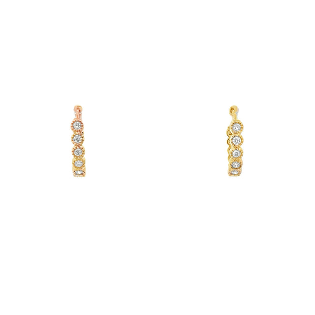 Lady's Yellow 14 Karat Diamond Bezel Set Hoop Earrings With 12 = 0.33T