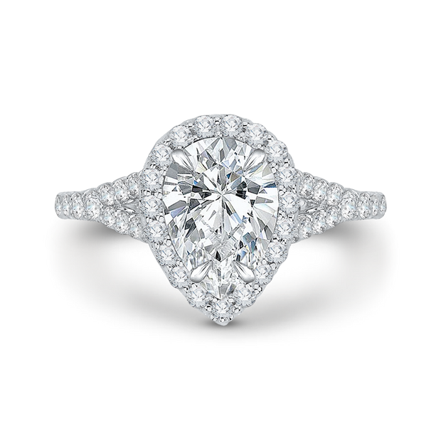 14Kt White Gold Engagement Ring With Halo Of 20 Round Prong Set Diamonds And 24 Round Prong Set Diamonds Under Head  And 26 Round Prong Set Diamonds Down The Split Shoulder .82Ct Tdw Vs2 FG  - European Shank Goes With 110-1519