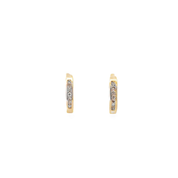 Vintage 14Kt Yellow Gold Hinged Hoop Earrings Set With 14 Round Brilli
