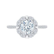 14K White Gold Round Diamond Halo Engagement Ring Mounting With 35 Dia