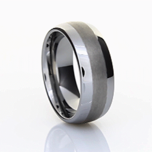 6mm Tungsten Carbide Dome Ring With Satin Center Strip Size 10.5