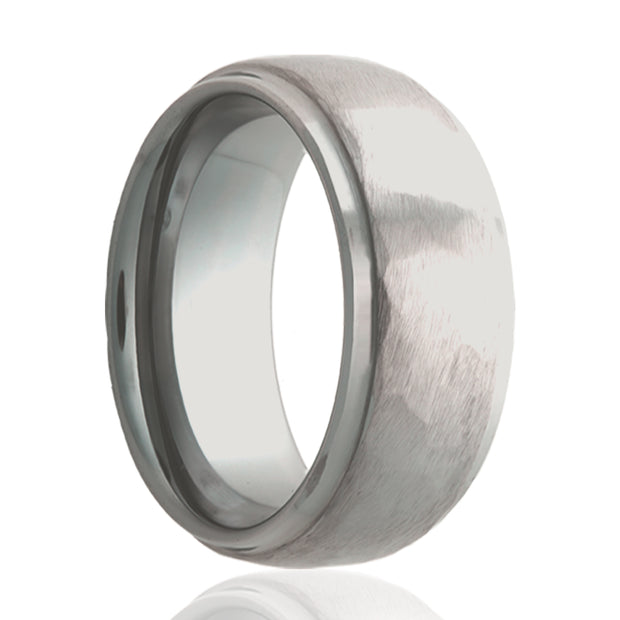 8mm Tungsten Carbide Dome Ring with Step Edge Hammer Center Size 11