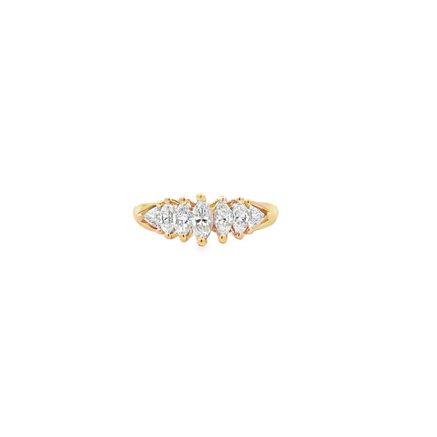 Vintage 14Kt Yellow Gold Wedding Band Set With Five Marquise Shaped Di