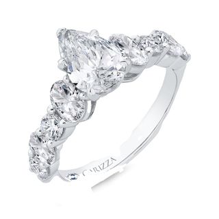 14K White Gold Pear Cut Diamond Solitaire Engagement Ring Mounting Wit
