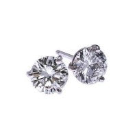 18Kt White Gold Three Prong Diamond Stud Earrings With 2 Round Diamonds .09Tdw Si2 GH