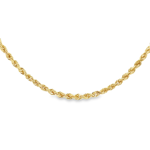 Vintage 14Kt Yellow Gold 20 Inch Long Diamond Cut Rope Chain 3.25Mm Wi