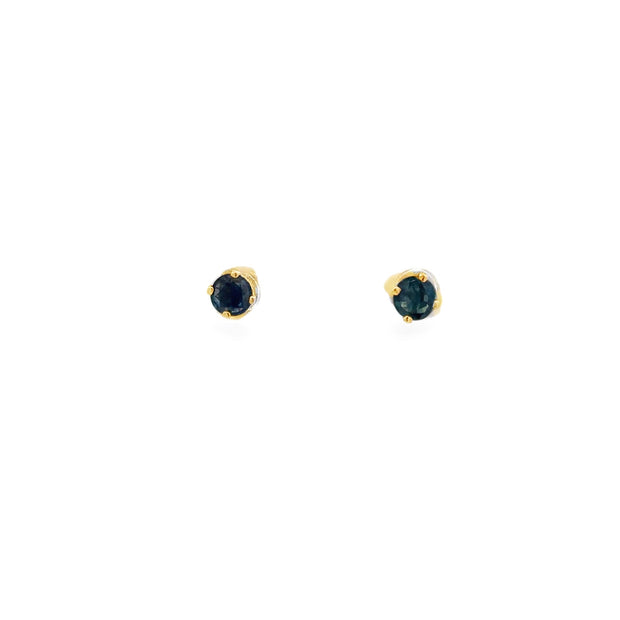 Vintage 14Kt Yellow Gold 4.15Mm Round Blue Sapphire Earstuds. Earrings
